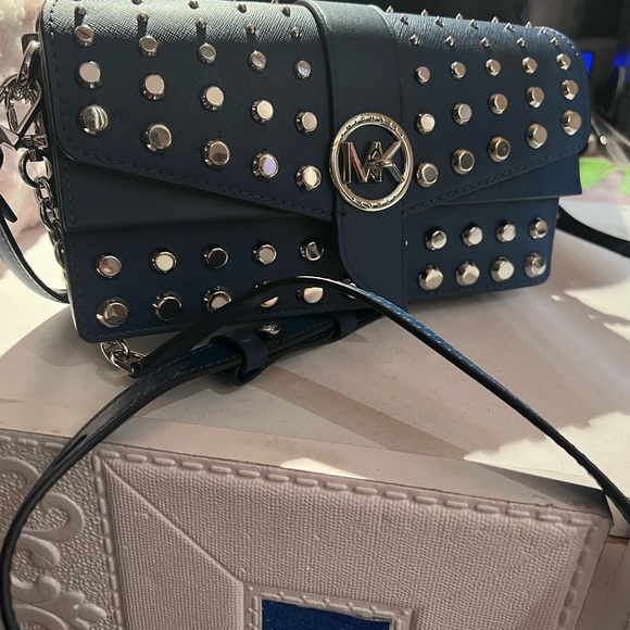 MICHAEL KORS Studded Blue Crossbody Bag - Picture 1 of 8